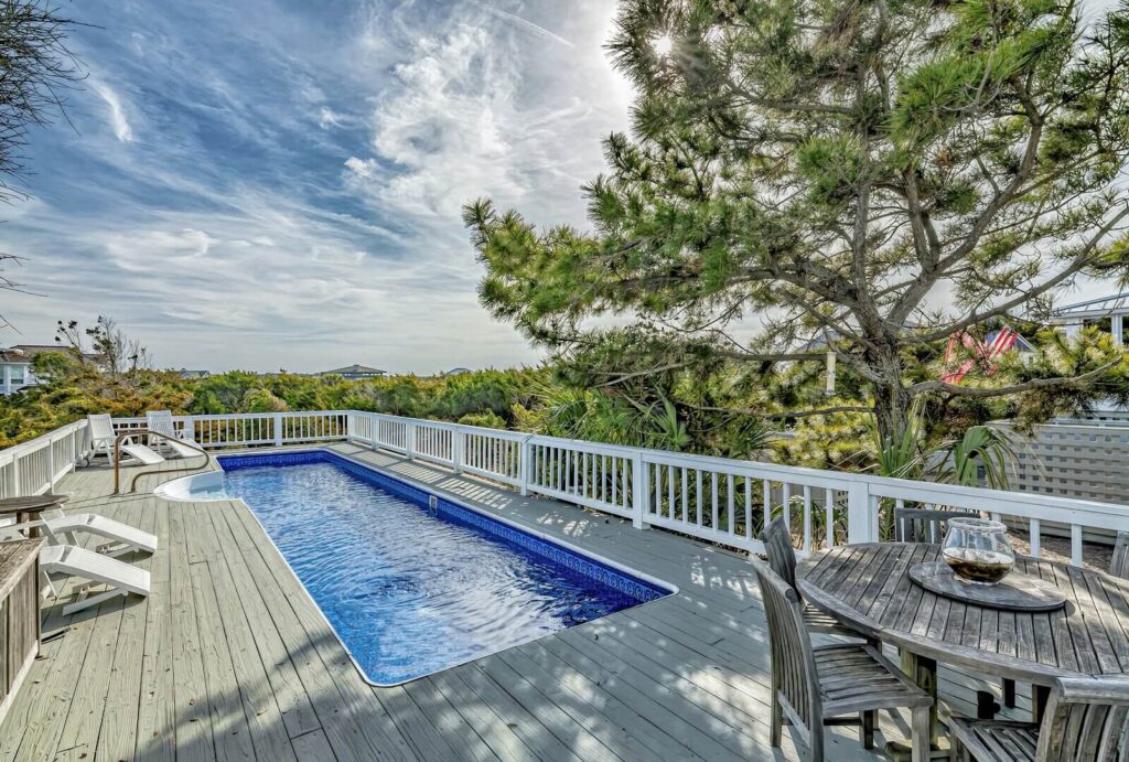 The pool at a Bald Head Island rental to relax in after exploring the Bald Head Island Natural Area.