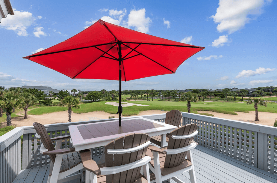 The porch of a Bald Head Island rental near the golf course.