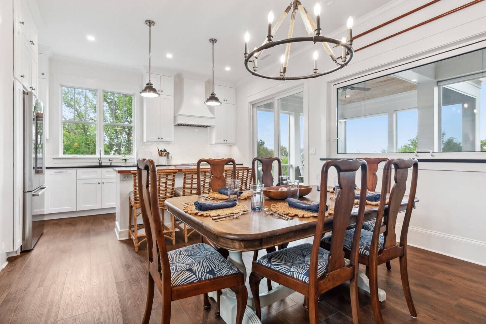 The dining area of a Bald Head Island, NC, rental to enjoy take out from local restaurants. 